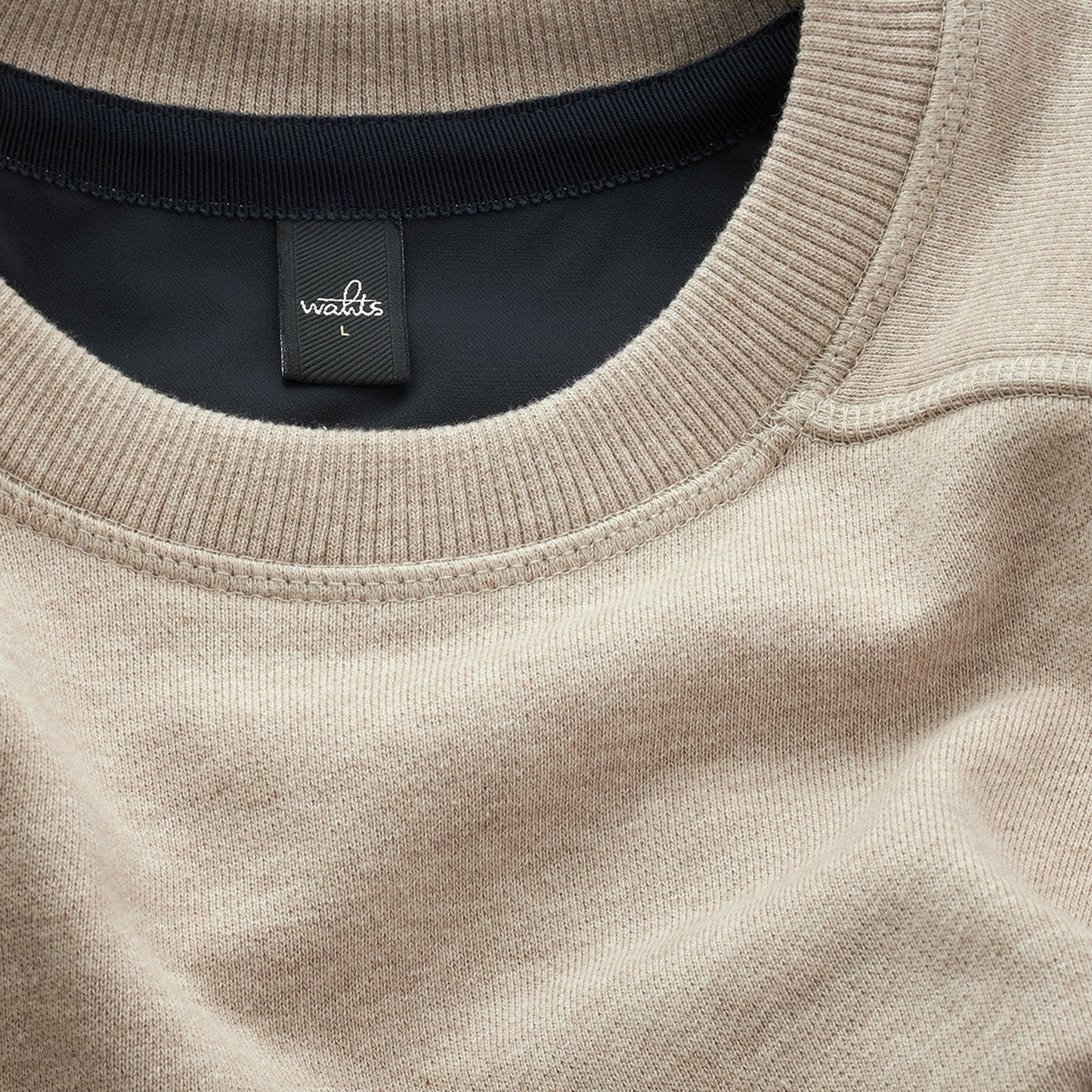 Moore - Crew Neck Sweater With Band - Sand
