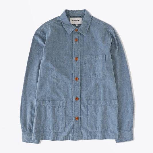 - Stripe Linen Overshirt - Blue