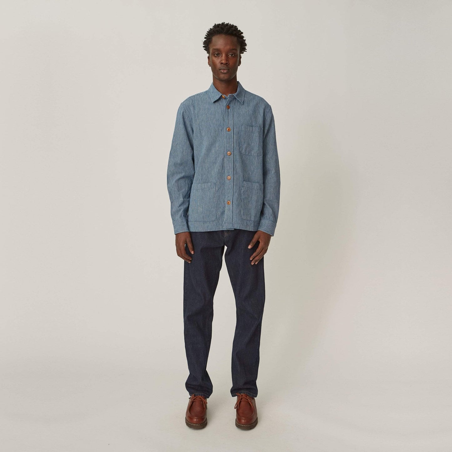 - Stripe Linen Overshirt - Blue