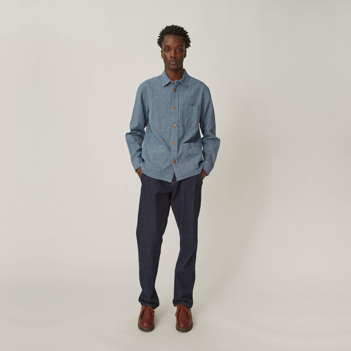 - Stripe Linen Overshirt - Blue