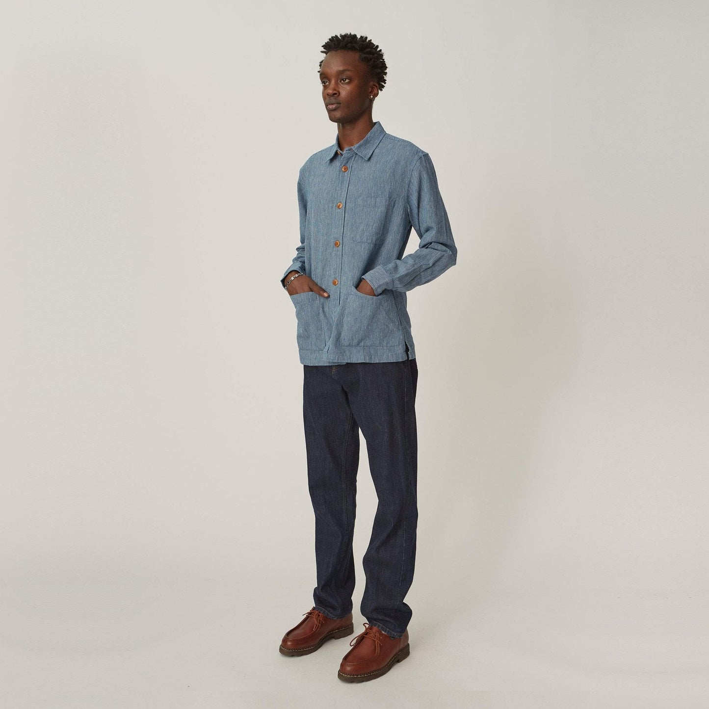 - Stripe Linen Overshirt - Blue