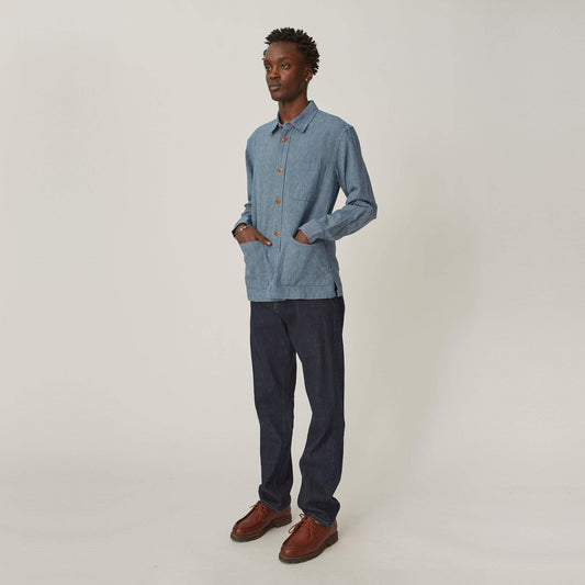 - Stripe Linen Overshirt - Blue