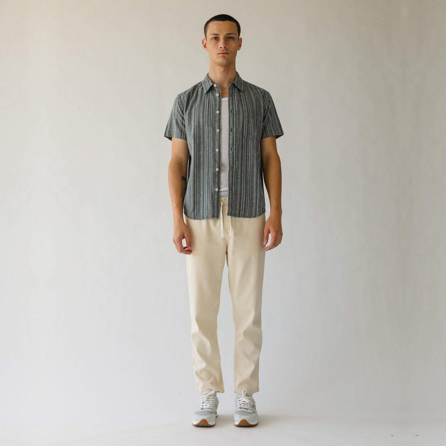 - Rustic Linen Stripe Shirt - Blue
