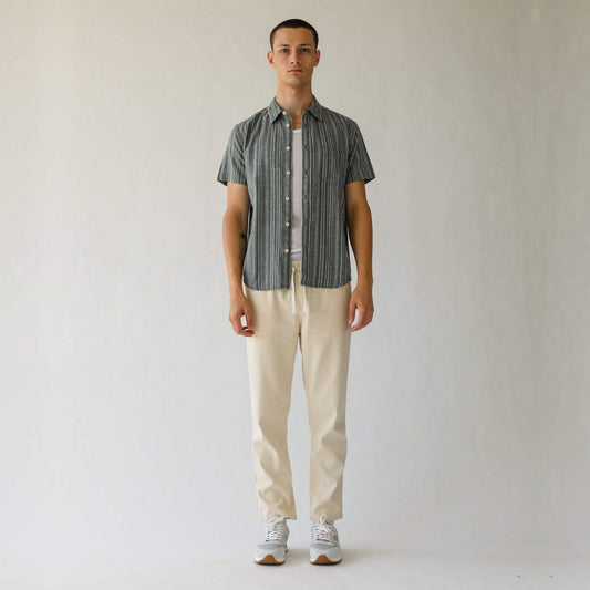- Rustic Linen Stripe Shirt - Blue
