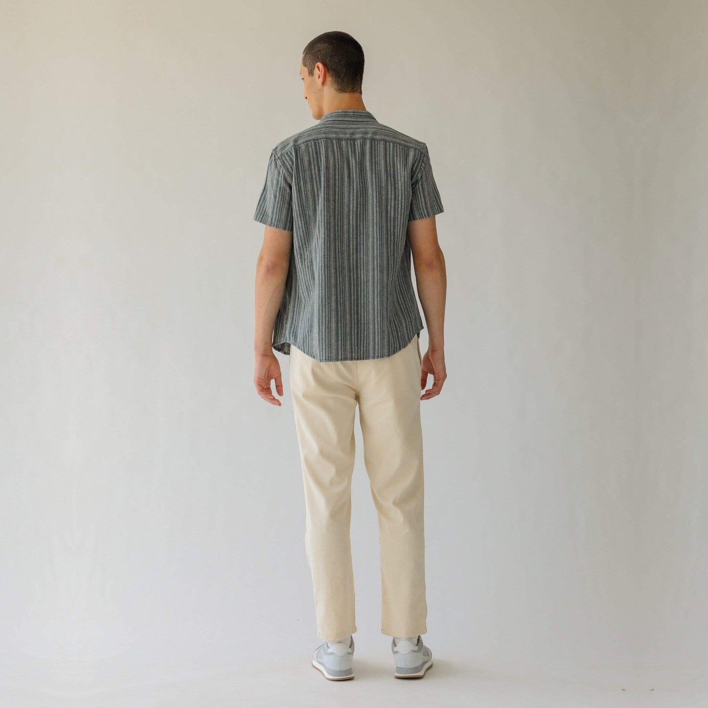 - Rustic Linen Stripe Shirt - Blue