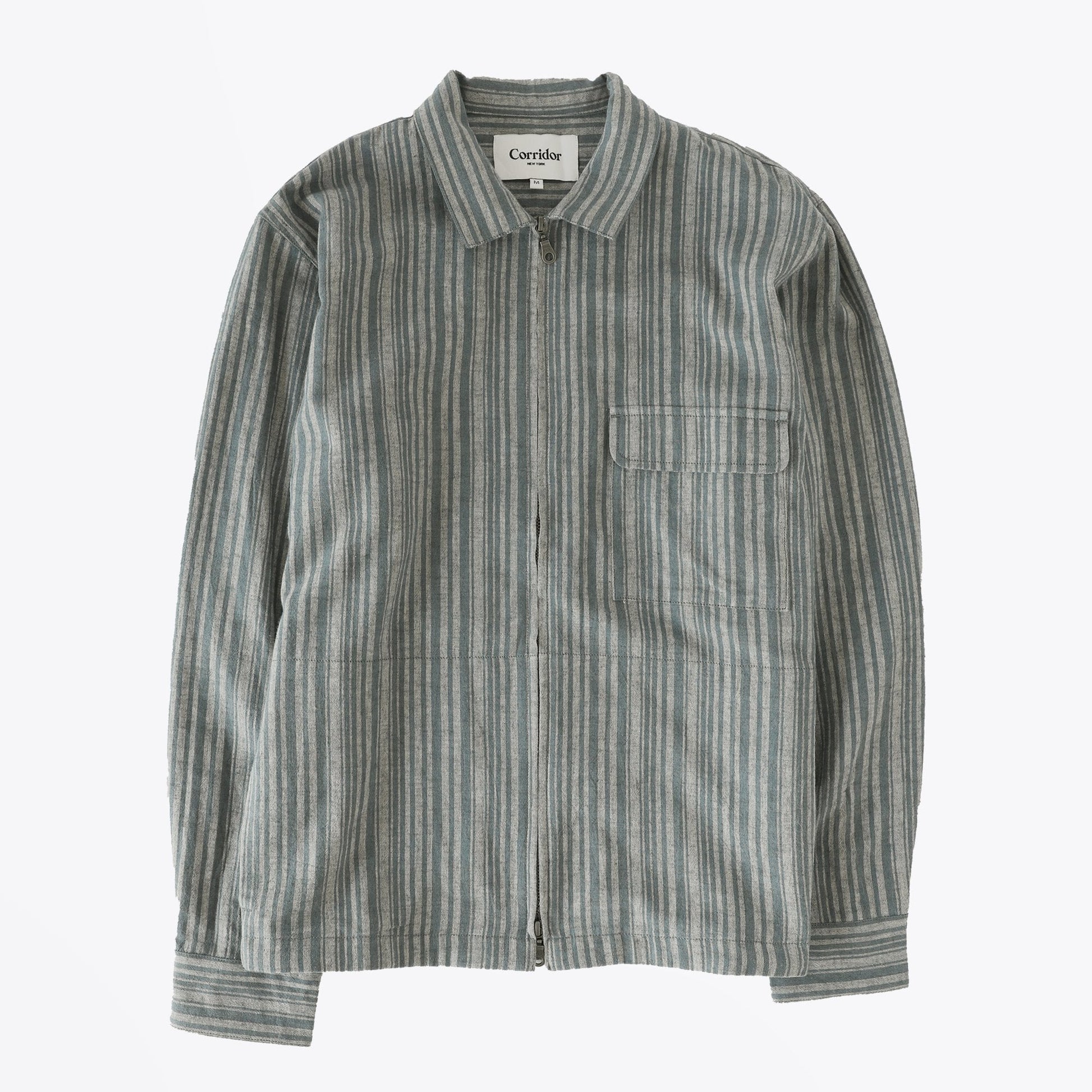Corridor Linen Stripe Zipper Jacket - Blue