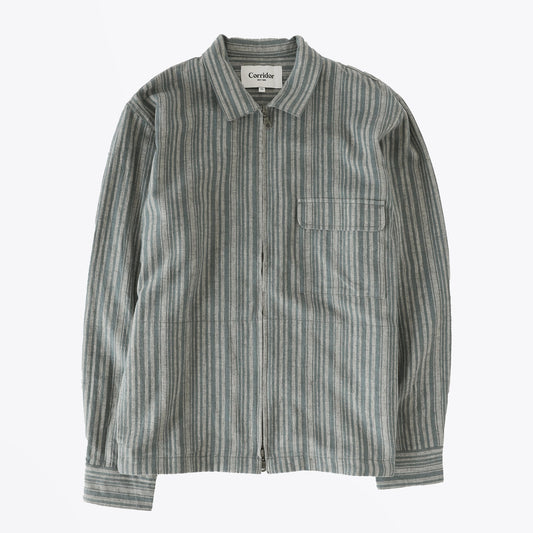Linen Stripe Zipper Jacket - Blue