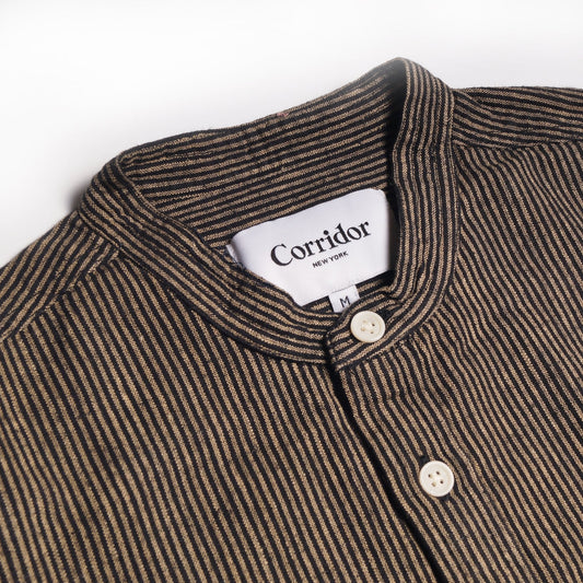 Linen-Blend Pinstripe Shirt - Black/Beige