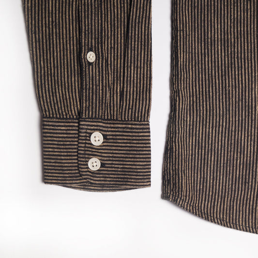 Linen-Blend Pinstripe Shirt - Black/Beige