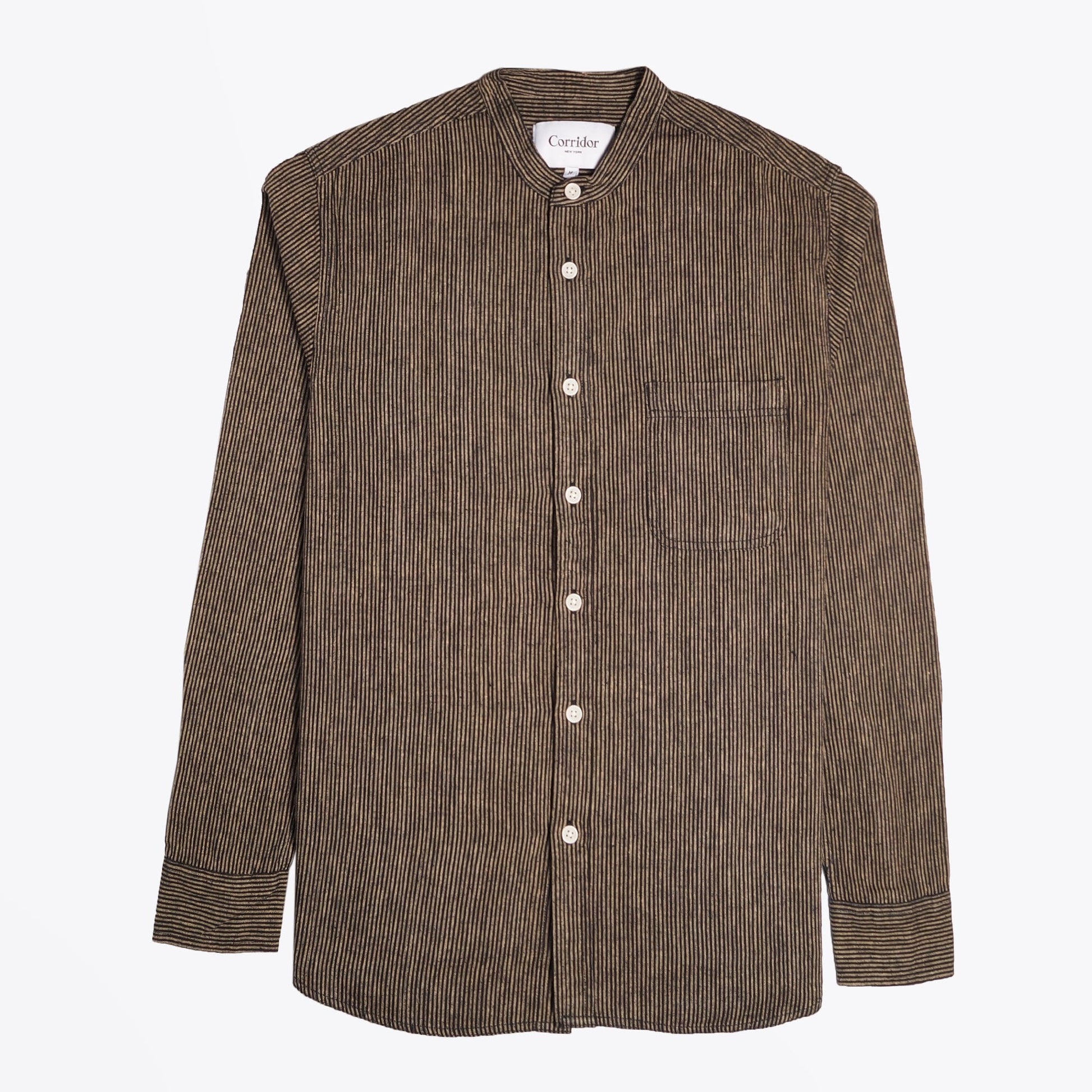 Corridor Linen-Blend Pinstripe Shirt - Black/Beige