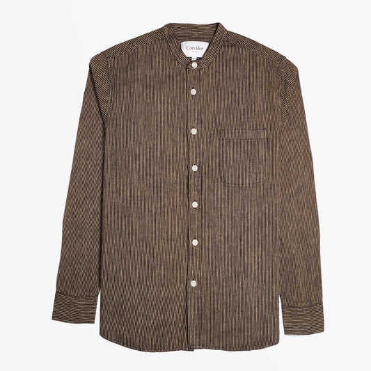 Linen-Blend Pinstripe Shirt - Black/Beige