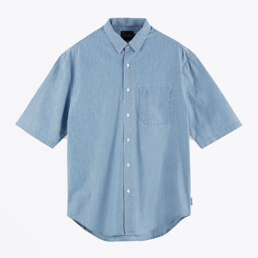 - Convertible Collar Short-Sleeve Shirt - Blue