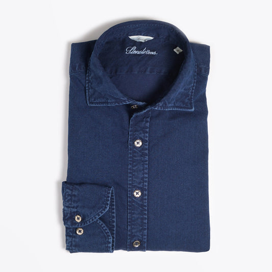 - Denim Pique Weave Shirt - Blue