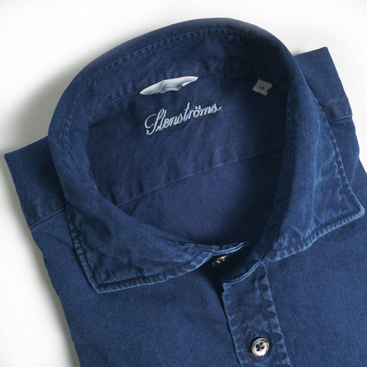 - Denim Pique Weave Shirt - Blue