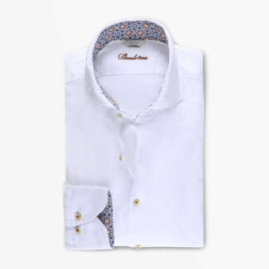 - Slimline Linen Contrast Shirt - White