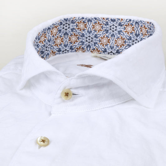 - Slimline Linen Contrast Shirt - White