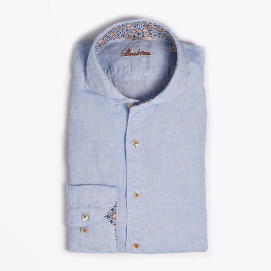 - Slimline Linen Contrast Shirt - Blue