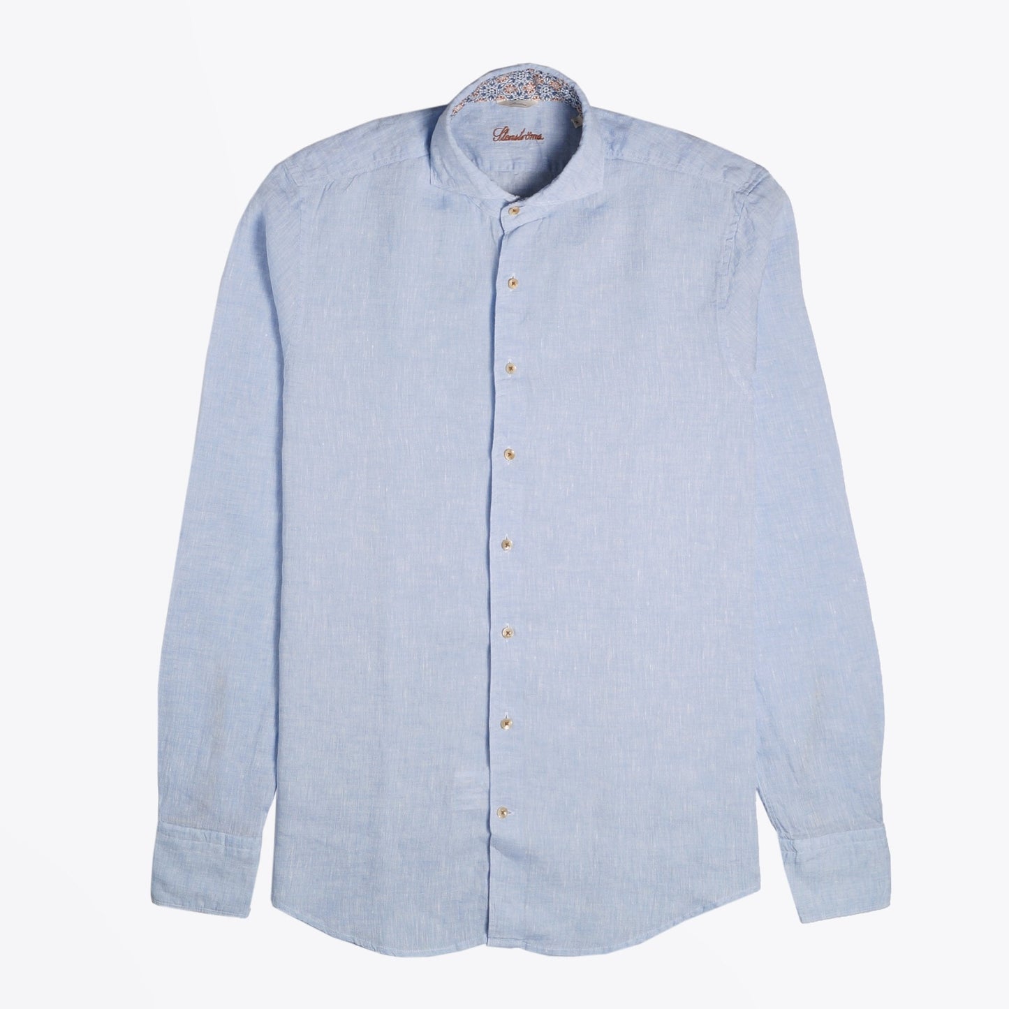 - Slimline Linen Contrast Shirt - Blue