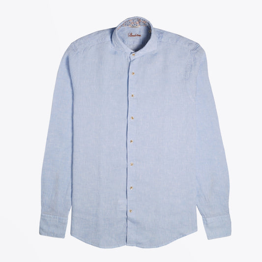 - Slimline Linen Contrast Shirt - Blue