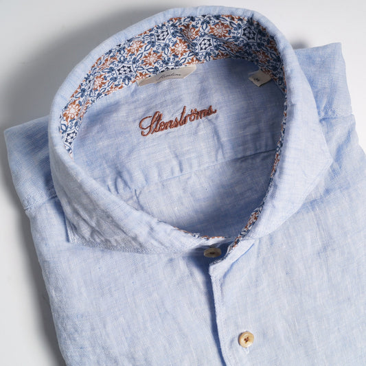 - Slimline Linen Contrast Shirt - Blue
