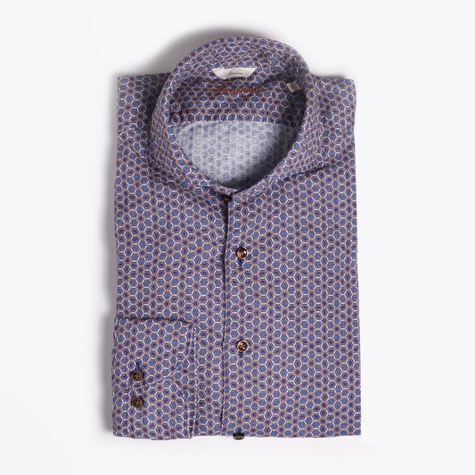 - Slimline Geometric Print Shirt - Blue