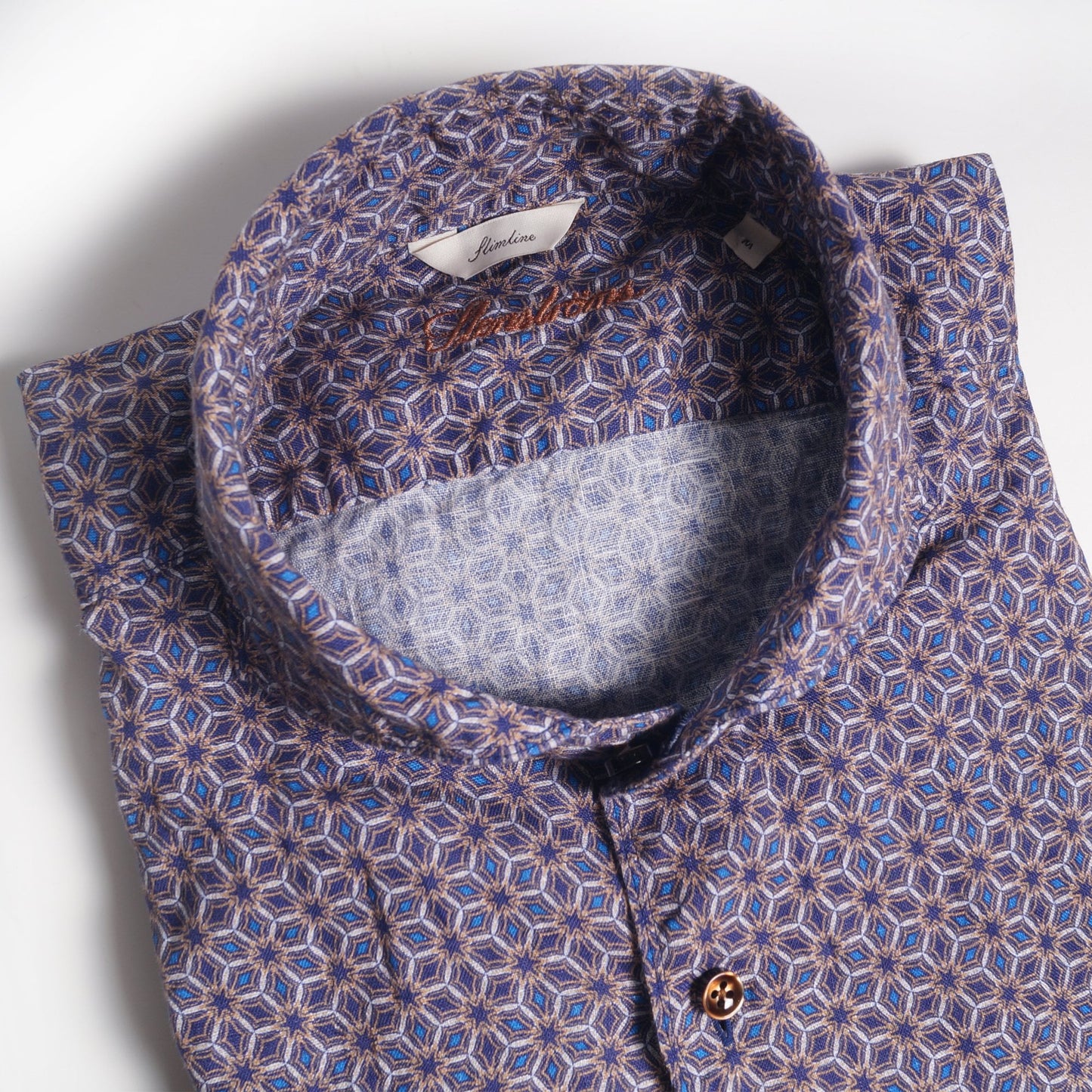 - Slimline Geometric Print Shirt - Blue
