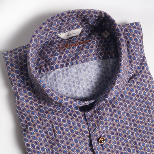 - Slimline Geometric Print Shirt - Blue