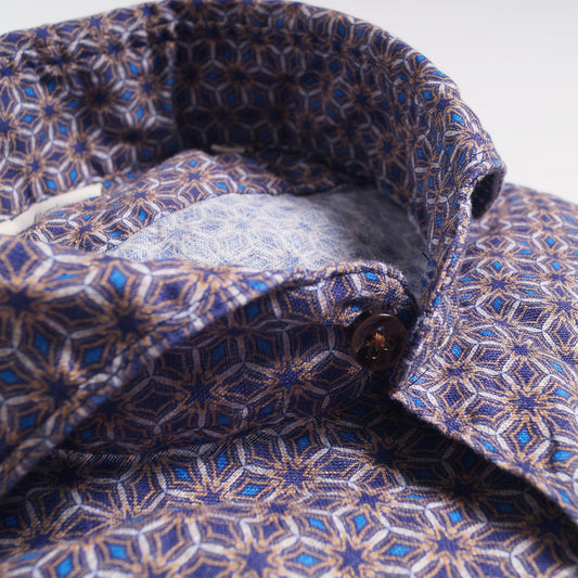 - Slimline Geometric Print Shirt - Blue