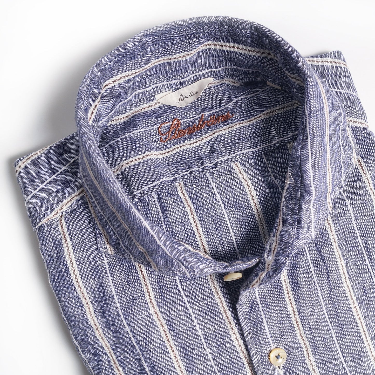 - Slimline Linen Stripe Shirt - Navy/Blue