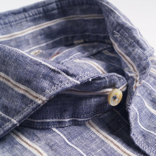 - Slimline Linen Stripe Shirt - Navy/Blue