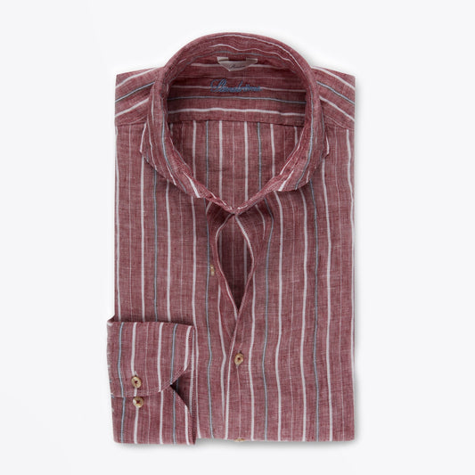 - Slimline Linen Stripe Shirt - Red