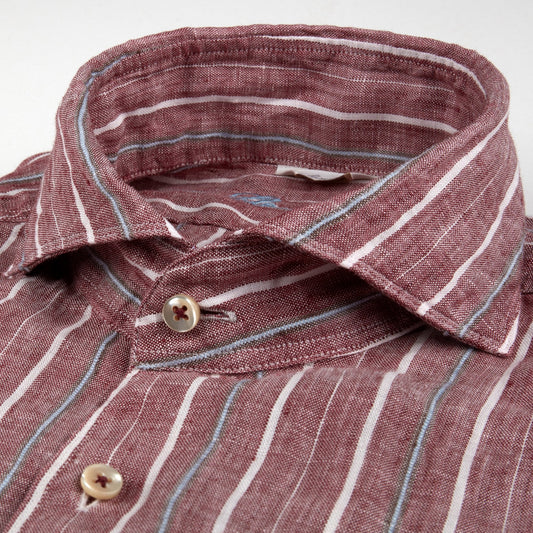 - Slimline Linen Stripe Shirt - Red