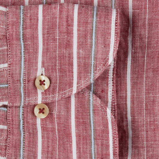 - Slimline Linen Stripe Shirt - Red
