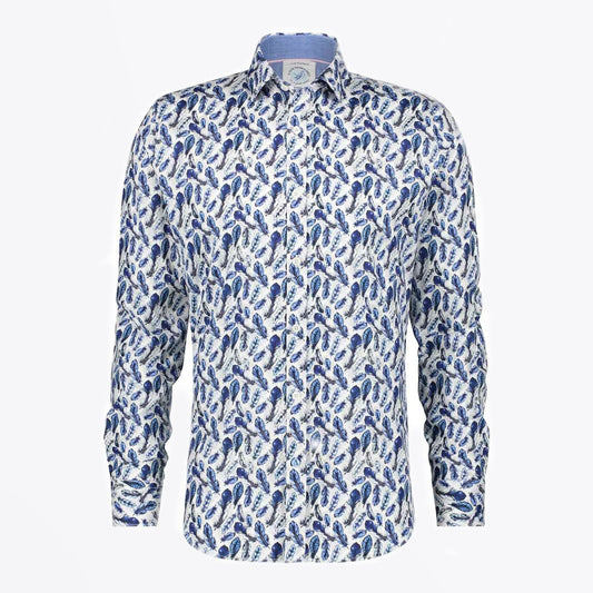 - Feather Print Shirt - Navy/Blue