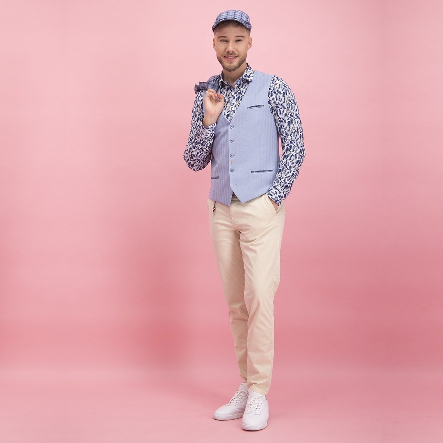 - Feather Print Shirt - Navy/Blue