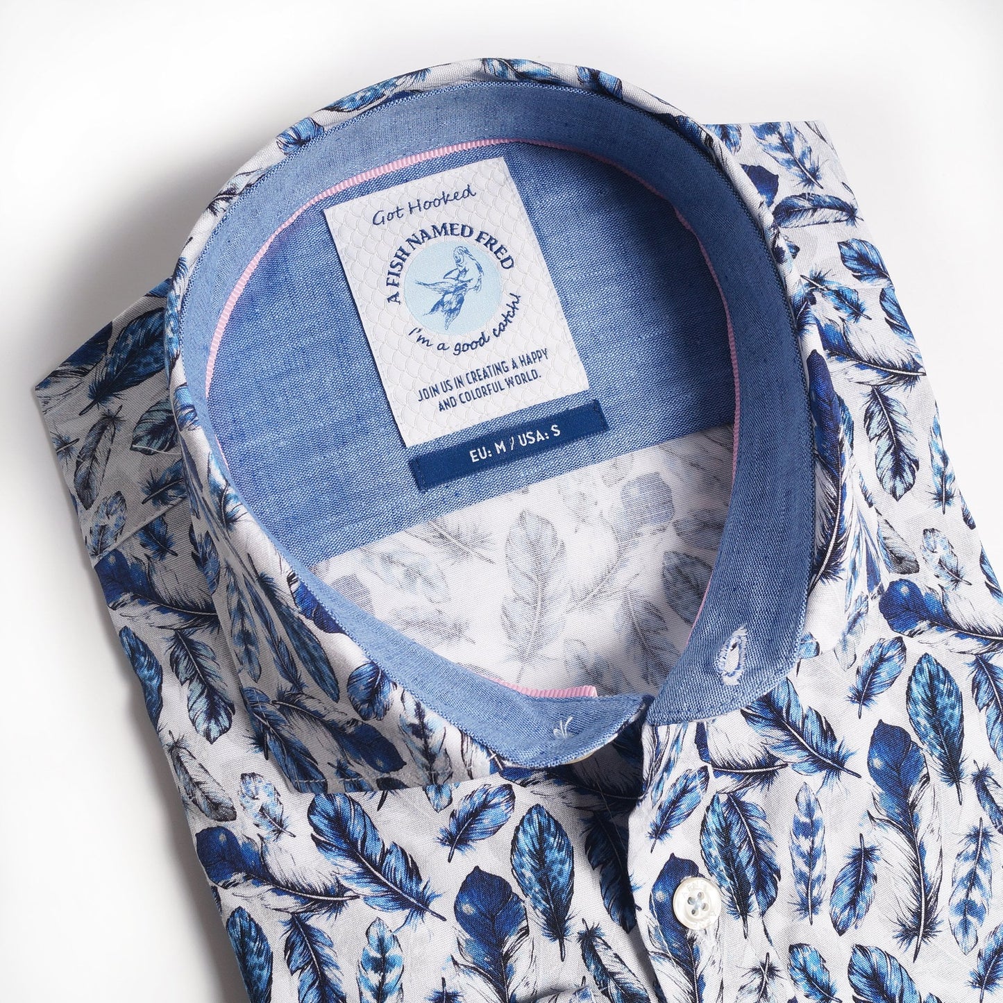 - Feather Print Shirt - Navy/Blue