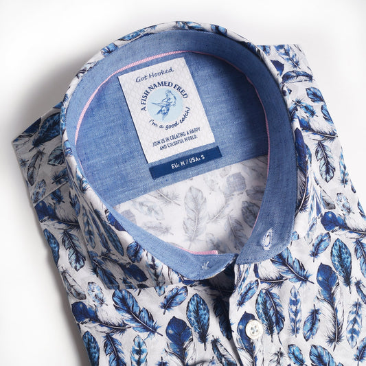 - Feather Print Shirt - Navy/Blue