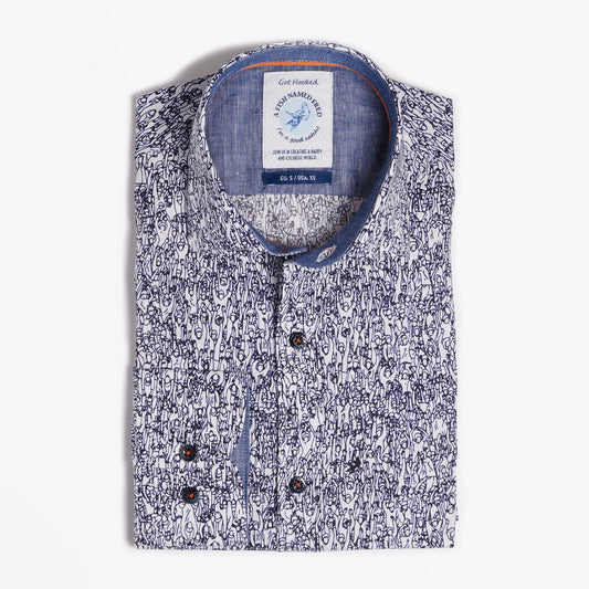 - Dancing People Print Shirt - Navy/White