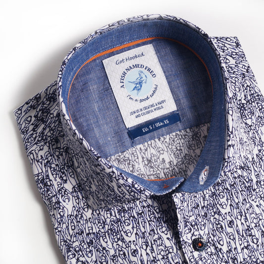 - Dancing People Print Shirt - Navy/White