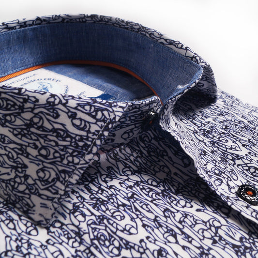 - Dancing People Print Shirt - Navy/White