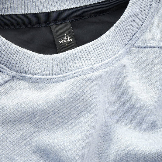 Moore - Crew Neck Sweater With Band - Light Blue Melange