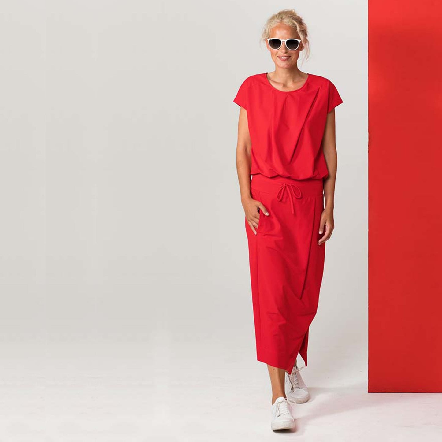 - Stretch Drawstring Dress - Red