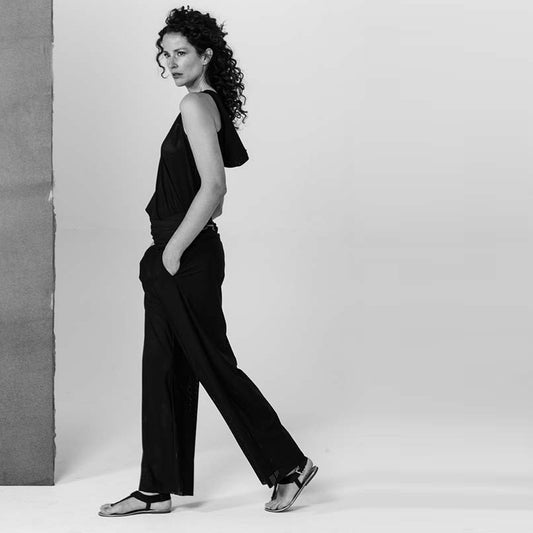 - Netted Tank Top With Hood - Black