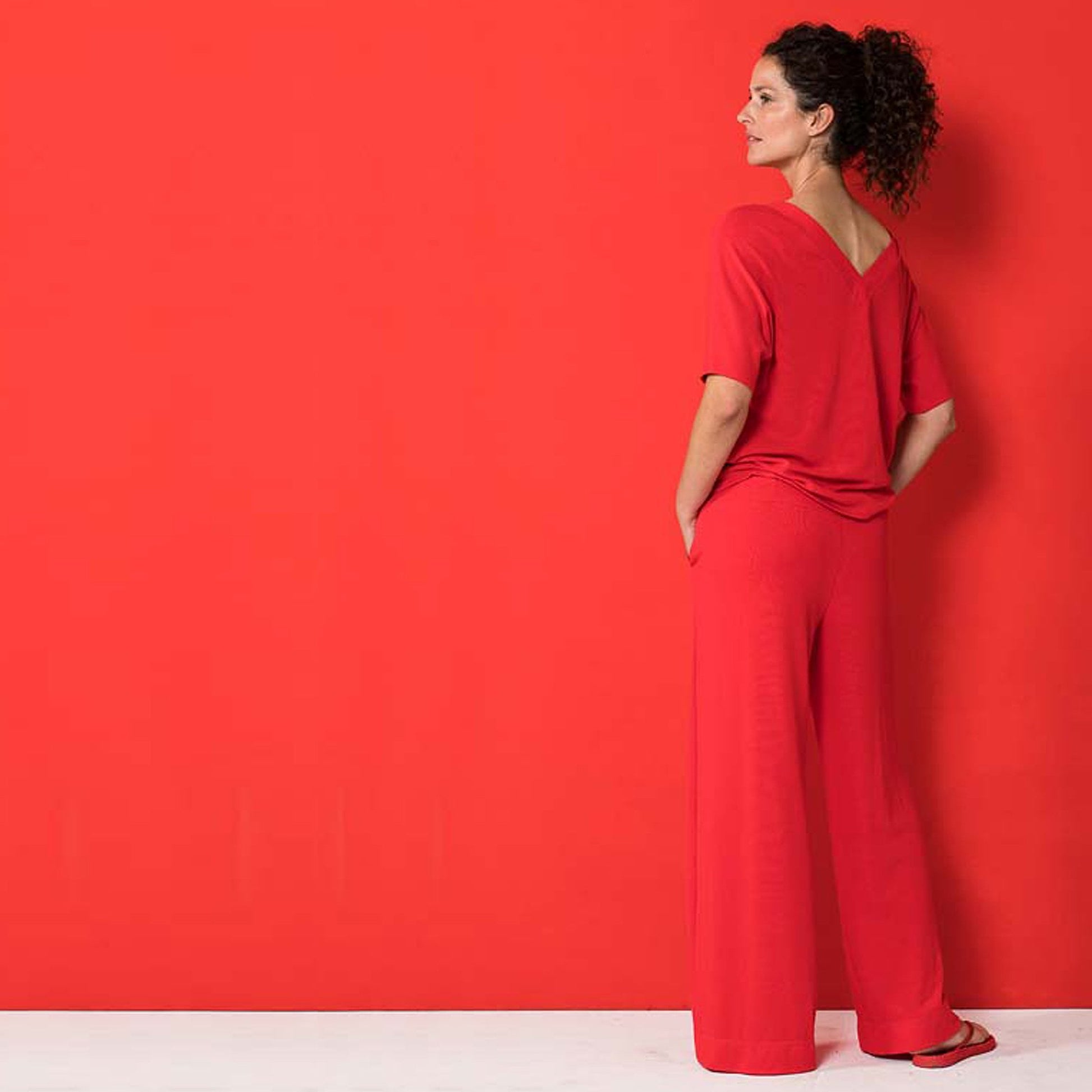 Ania Modal-Blend V-Back Pullover - Red