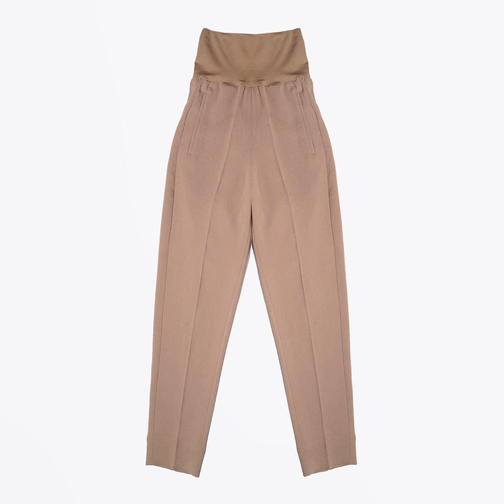 Ania High-Rise Elasticated Waist Trousers - Beige