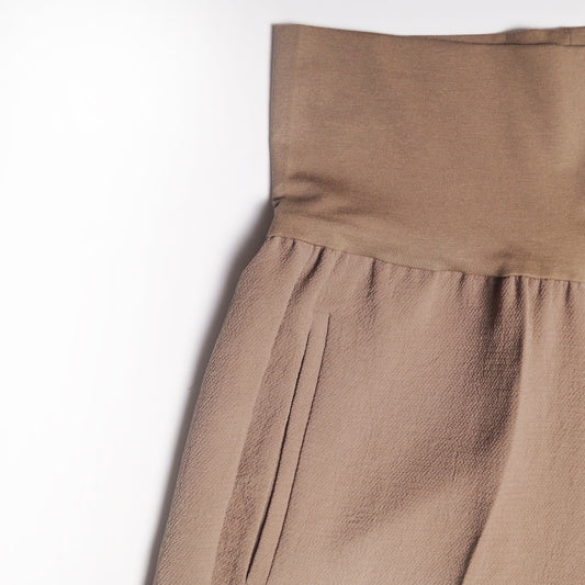 High-Rise Elasticated Waist Trousers - Beige