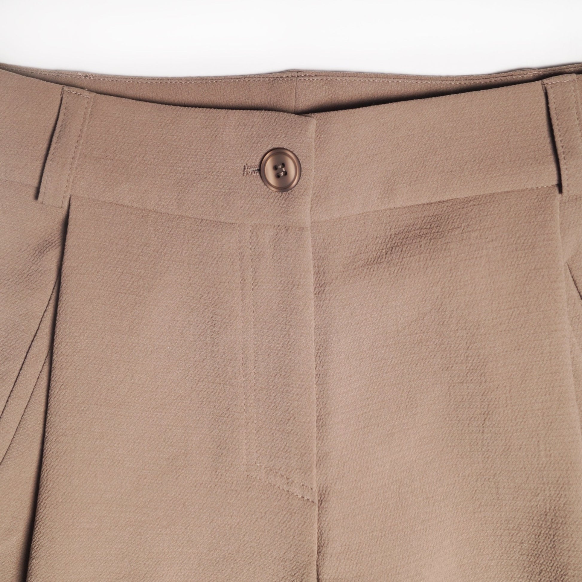 Ania Mid-Rise Button Pants - Beige
