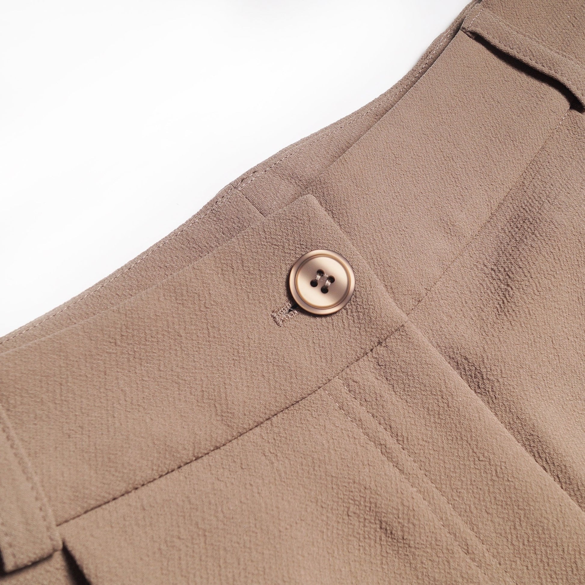 Ania Mid-Rise Button Pants - Beige