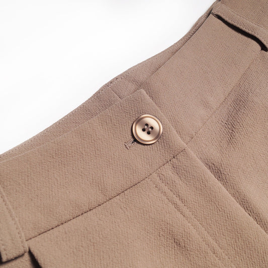 Mid-Rise Button Pants - Beige
