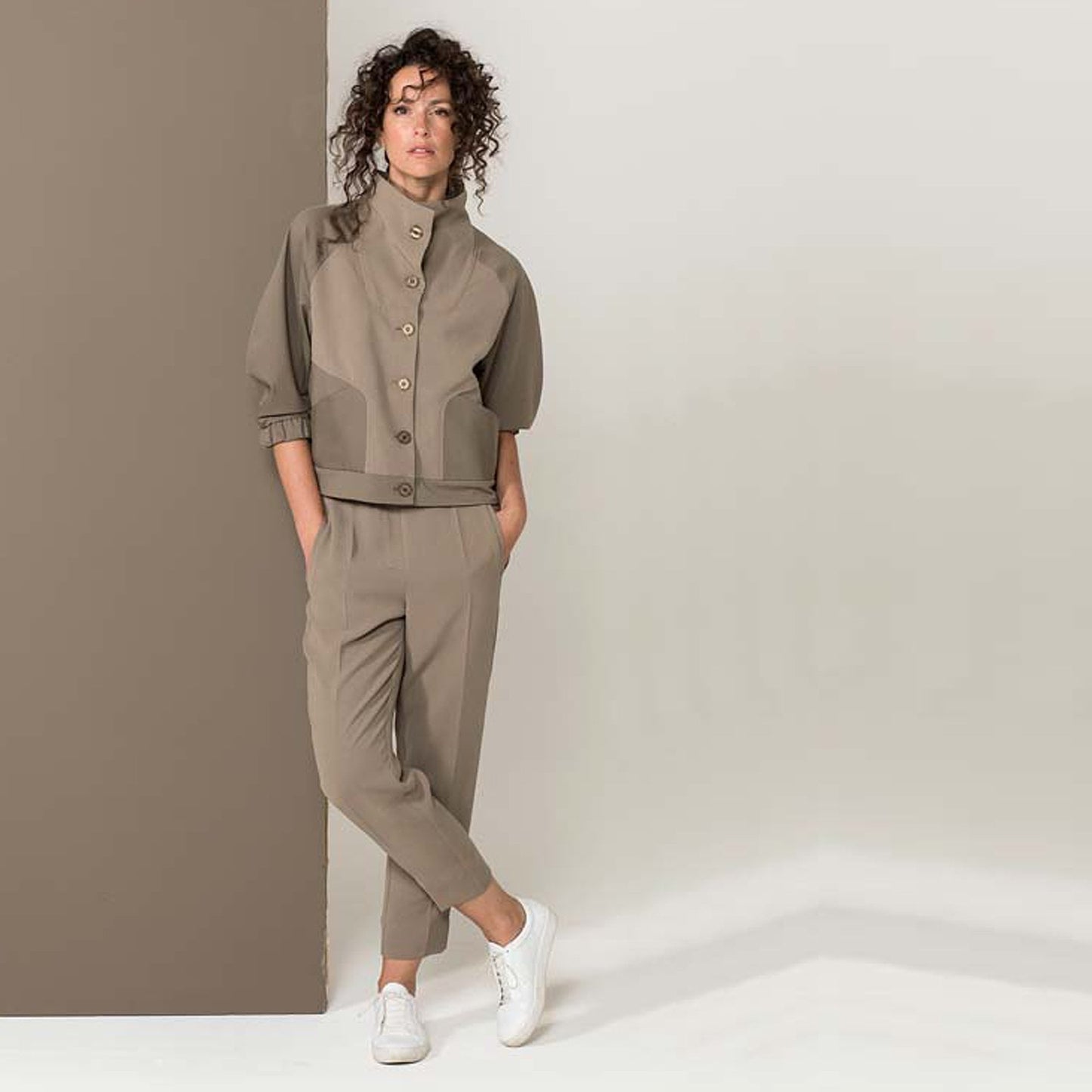 - Two-Tone Button Jacket - Beige